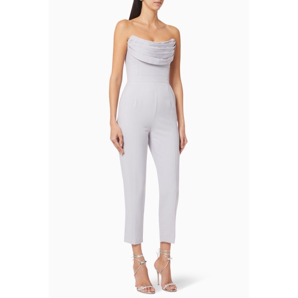 Lavish Alice Cowl Bandeau Jumpsuit Women’s 8 Strapless Corset Blue Gray NWT‎